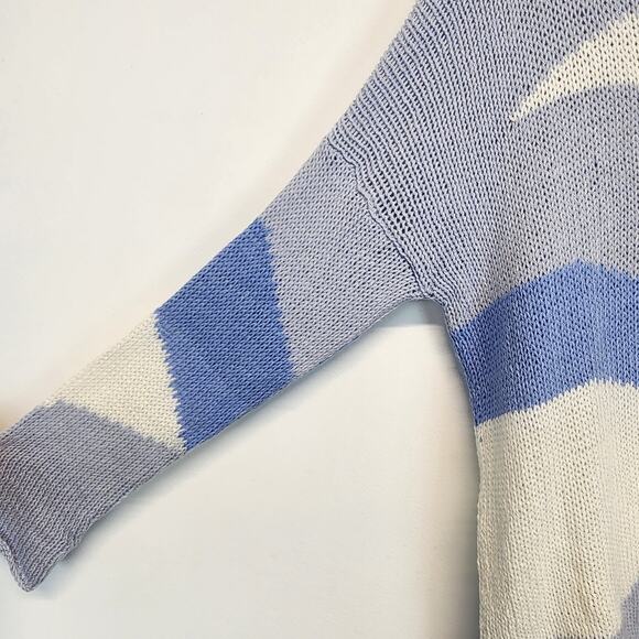 Wooden Ships Wavy Print Sweater Size S/M Blue Open Knit Nautical Coastal Chic - Picture 5 of 12